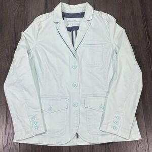 Eddie Bauer Jacket Women Seafoam Blue Legend Wash Collared Sz 14 Military Safari